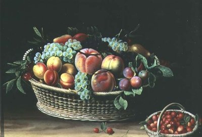 Korb mit Aprikosen, Trauben und Erdbeeren von Louise Moillon